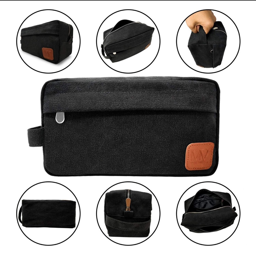 Toiletry Bag Canvas Dopp Kit For Travel, Grooming & Shaving, Large (Dark Grey)